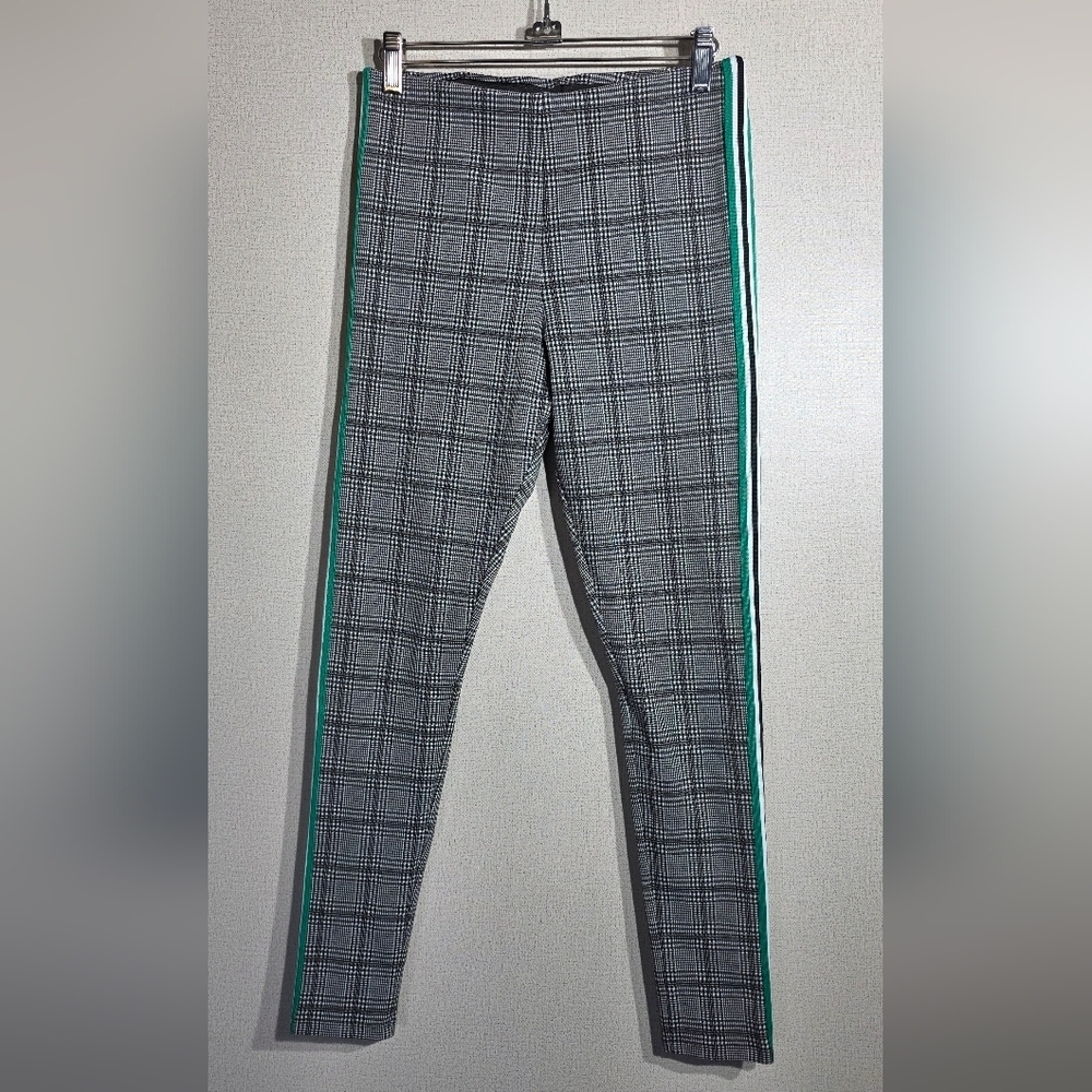 H&M Gray Plaid Pants with Green Side Stripes